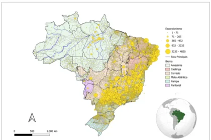 Distribuição geográfica dos acidentes escorpionicos no Brasil