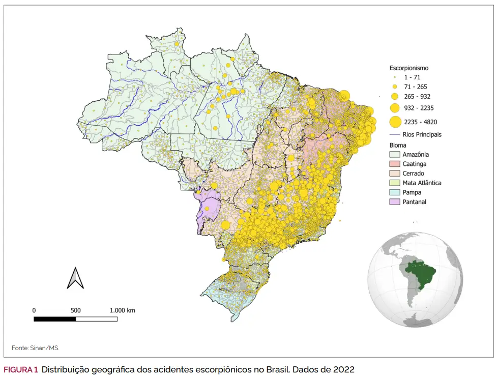 Distribuição geográfica dos acidentes escorpionicos no Brasil